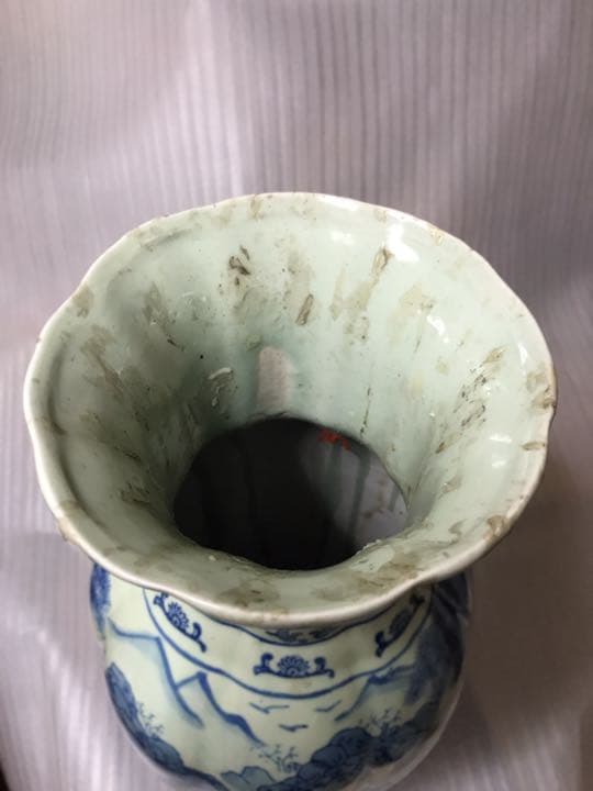 中国古董　大清乾隆　特大花瓶　九谷燒　有田烧　染付 山水　青花
