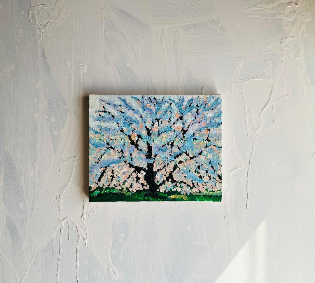 22×27㎝「朝の桜３」油彩・原画・F3