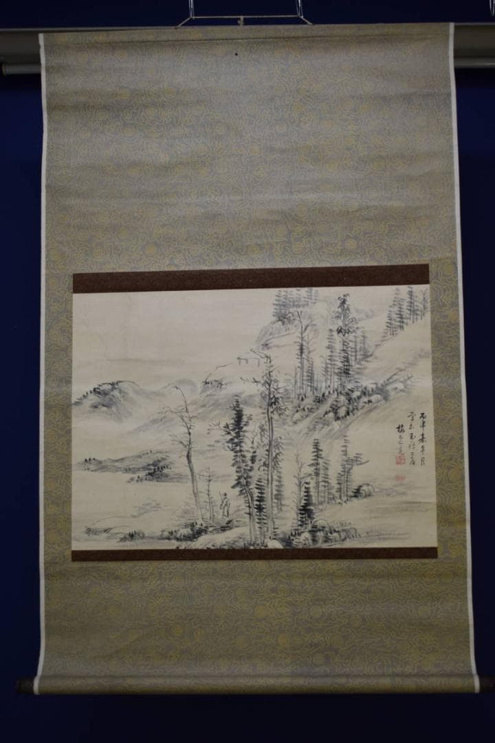 真作/山本梅逸/山水人物図/布袋屋掛軸HF-668