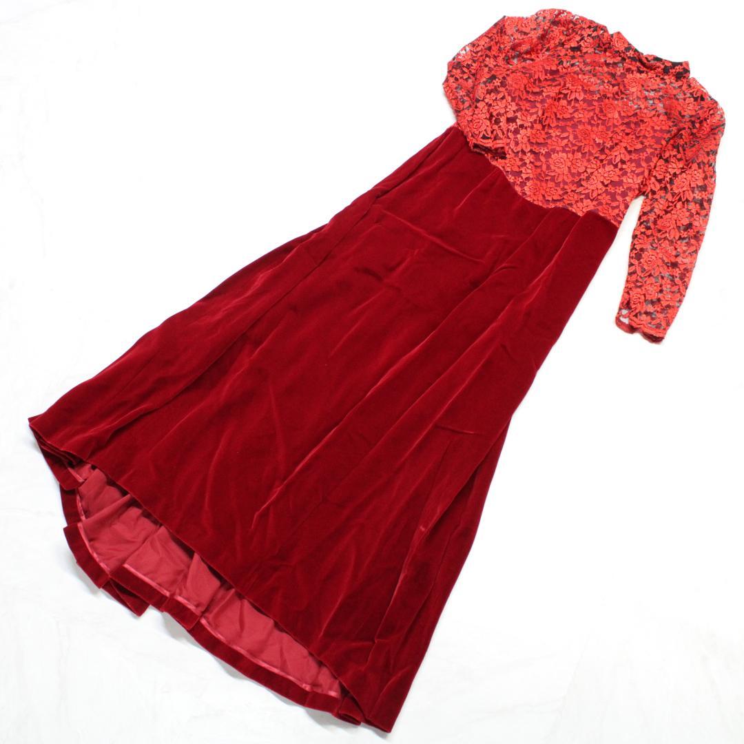 【フラダンス衣装】レッド FANCY DRESS ワンピース ドレス レース 赤