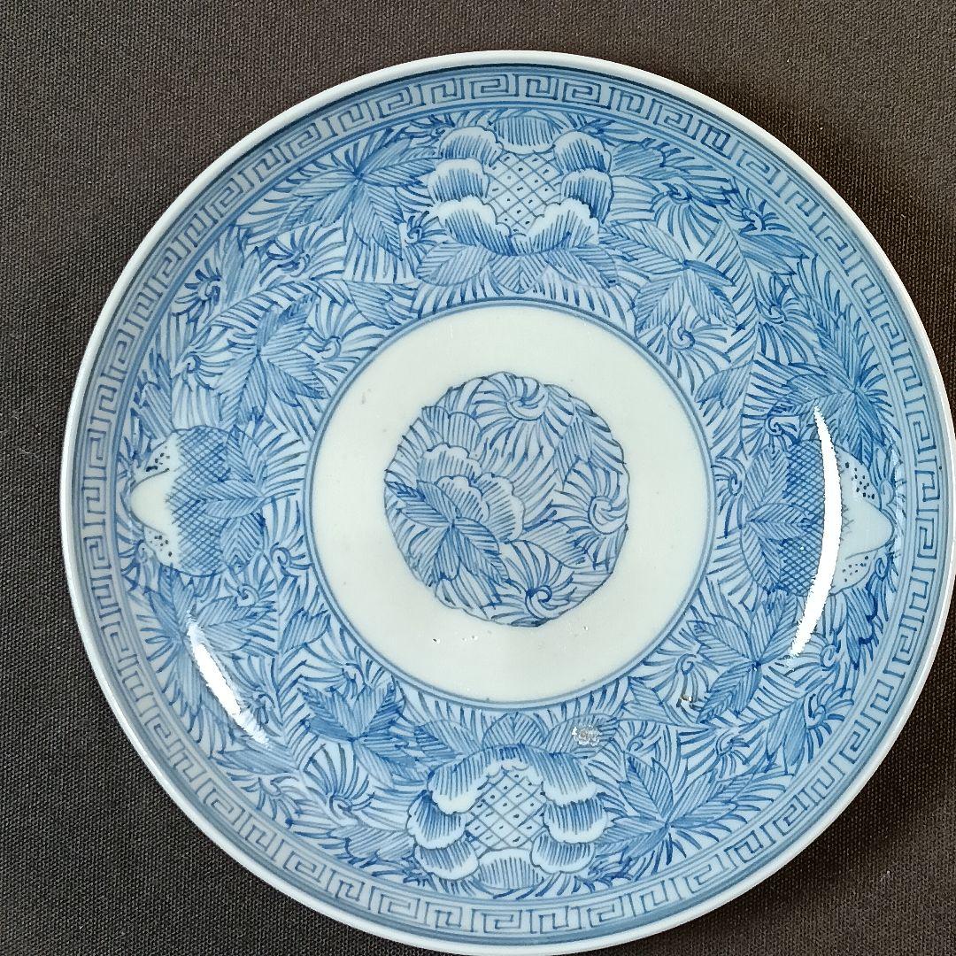 158 中皿 2枚セット 印判皿 染付皿 伊万里焼 アンティーク 時代物 器