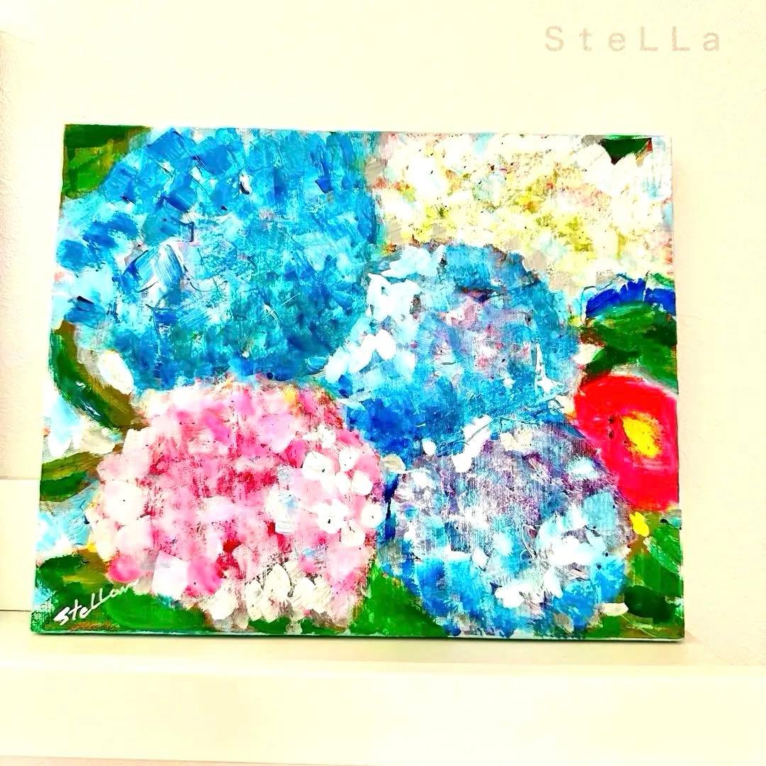 原画　現代アート　お洒落　花　花の絵　店舗インテリア　フラワーアート　青　壁掛け