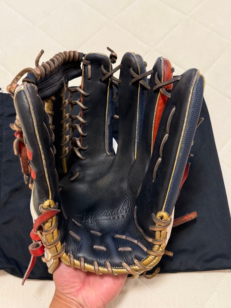 Wilson 軟式グローブ 外野 右投げ用 レッド/ネイビー 袋付き