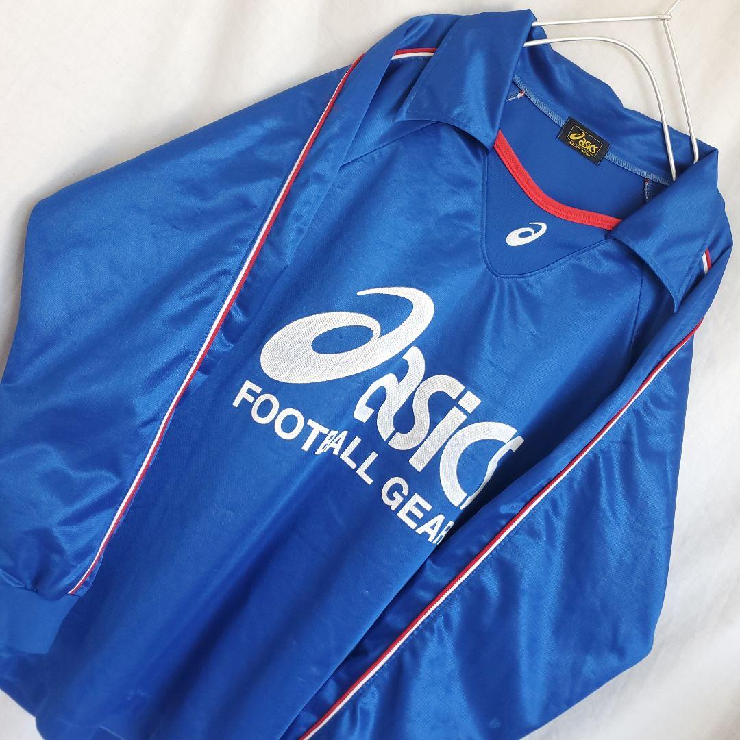 90s asics FOOTBALL GEAR ウェア ロンT ゲームシャツ 青