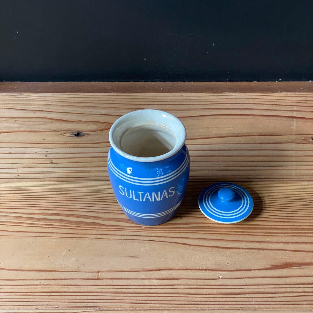 イギリス アンティーク キャニスター 陶器 キッチン用品SULTANAS 蓋付き