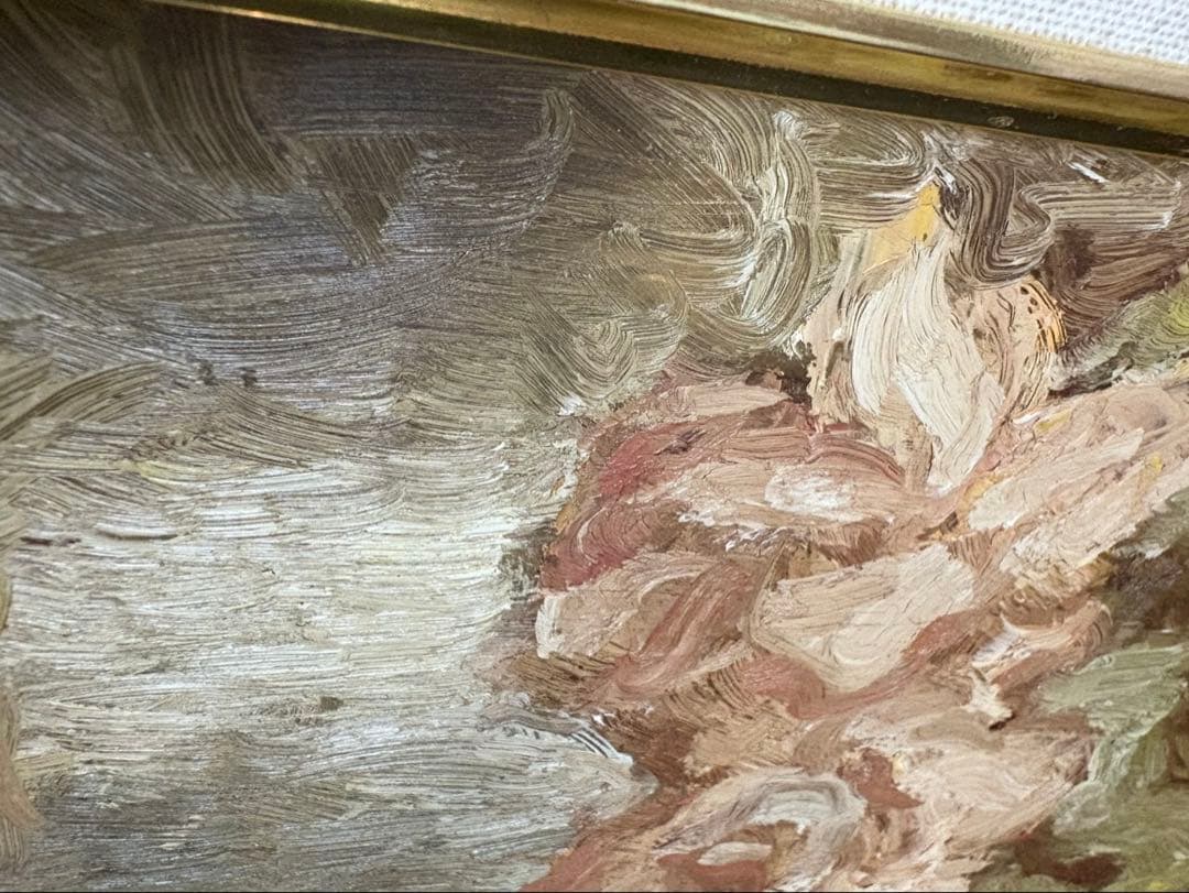花の油彩画 金色フレーム付き