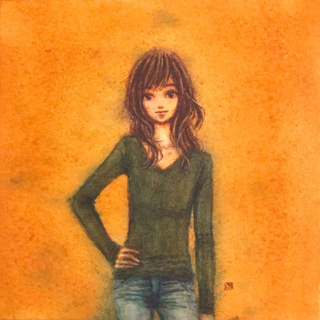 『さて、』（手描きイラスト・オリジナル・絵画・水彩画・人物画・原画）