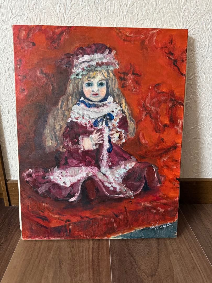 油絵　　少女の肖像 油彩画 作者サインあり