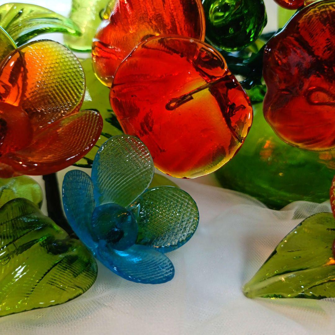【極美品】琉球ガラス花瓶ワイヤーフラワー