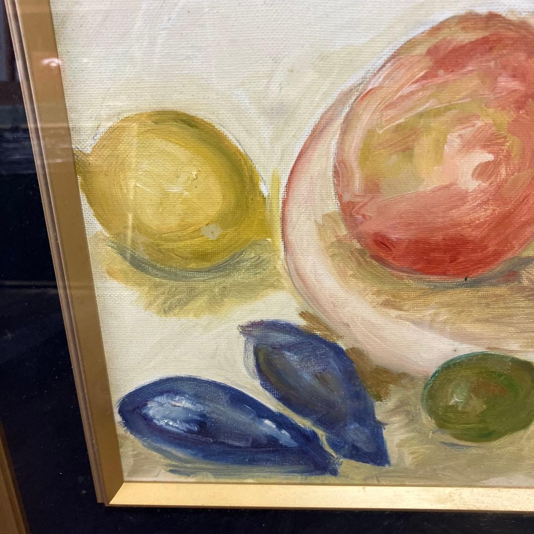 油彩画 静物画 果物 額装 アート インテリア アンティーク 昭和レトロ 絵画