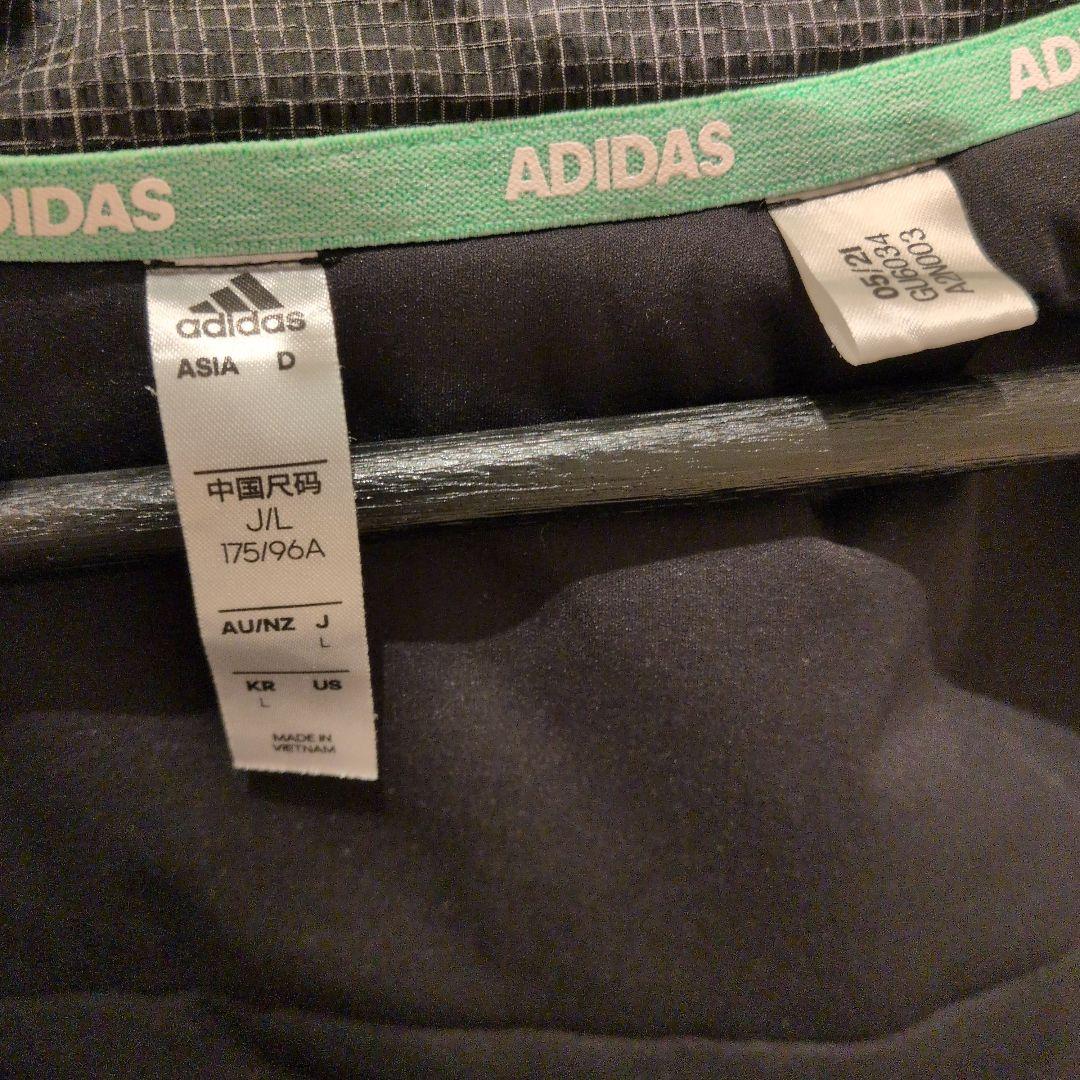 ADIDAS ブラック ジャケット L　ブラックグリーン　フードなし