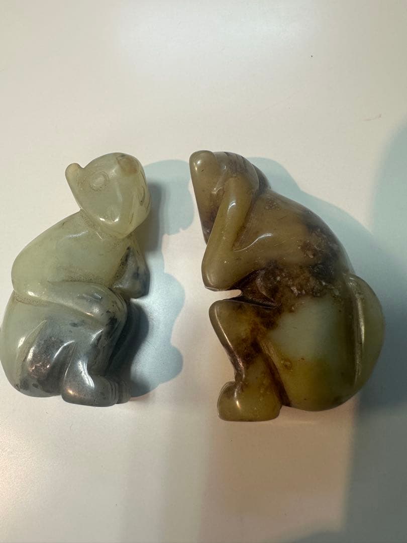 中国古玩 翡翠彫刻猿 2個 古玉