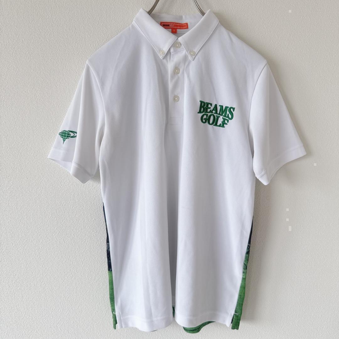 BEAMS GOLF フォトプリント 青空ポロシャツ ホワイトグリーンブルー S