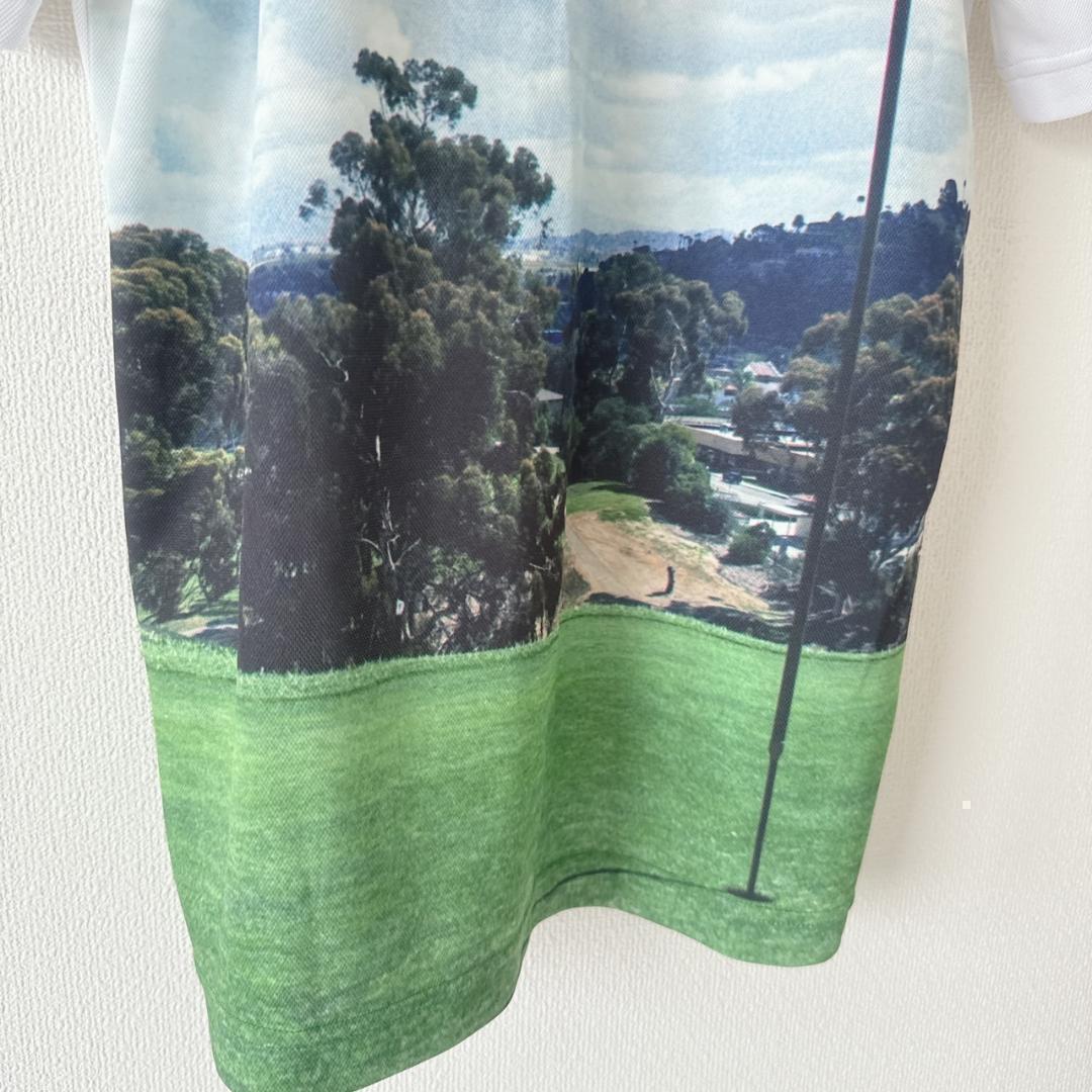 BEAMS GOLF フォトプリント 青空ポロシャツ ホワイトグリーンブルー S
