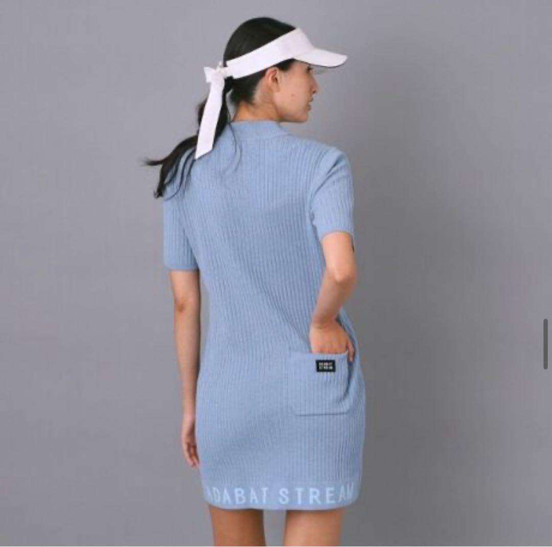 新品 アダバットストリーム ワイドリブAラインニットワンピ 水色 Sサイズ
