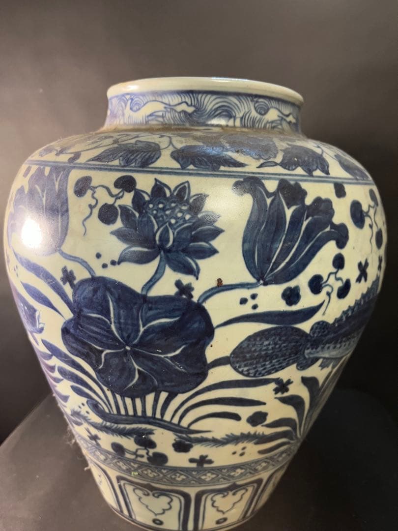 青花魚藻文大壺　古美術　骨董　中国美術　アンティーク