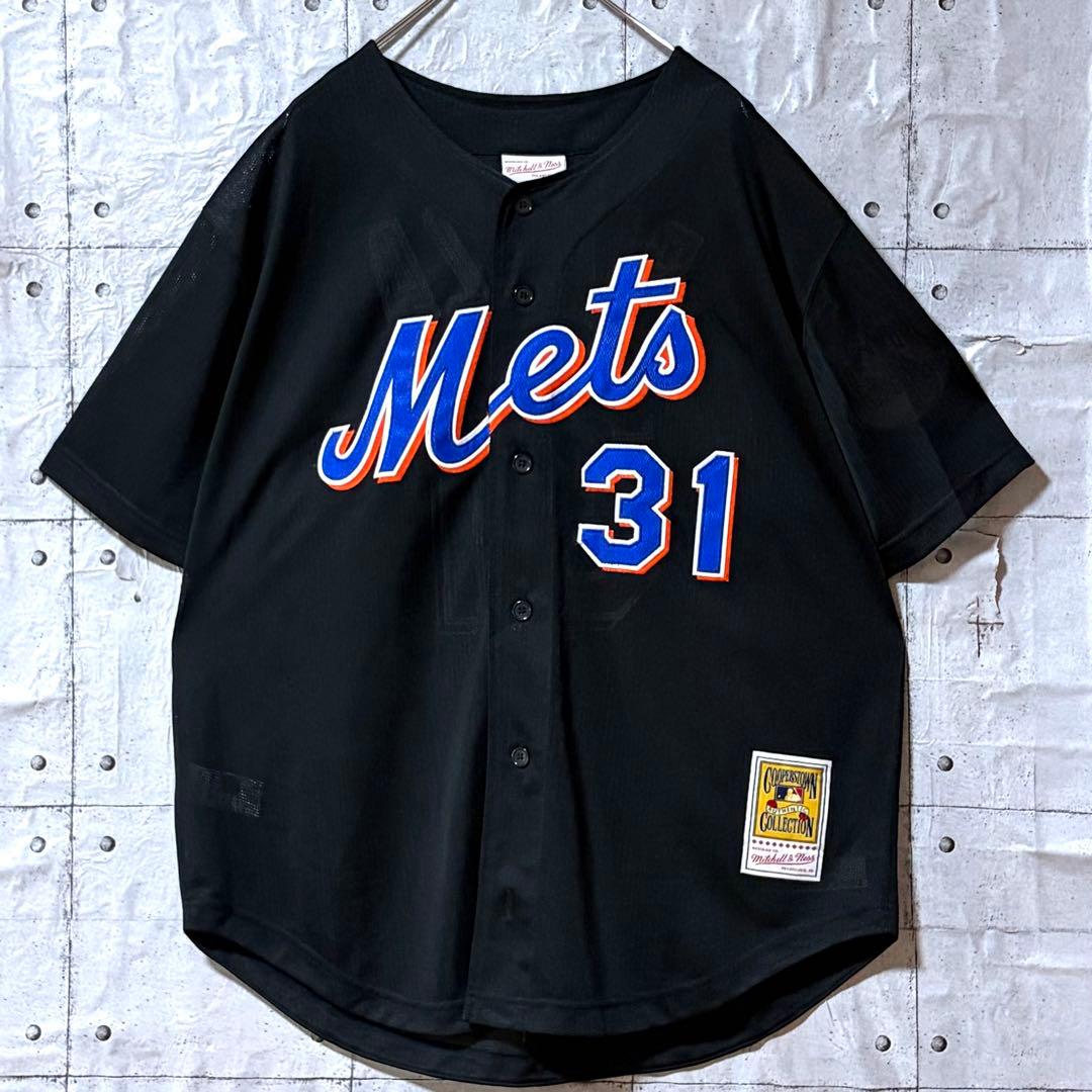古着 MLB ニューヨーク・メッツ ベースボールシャツ 刺繍ロゴ XL ブラック