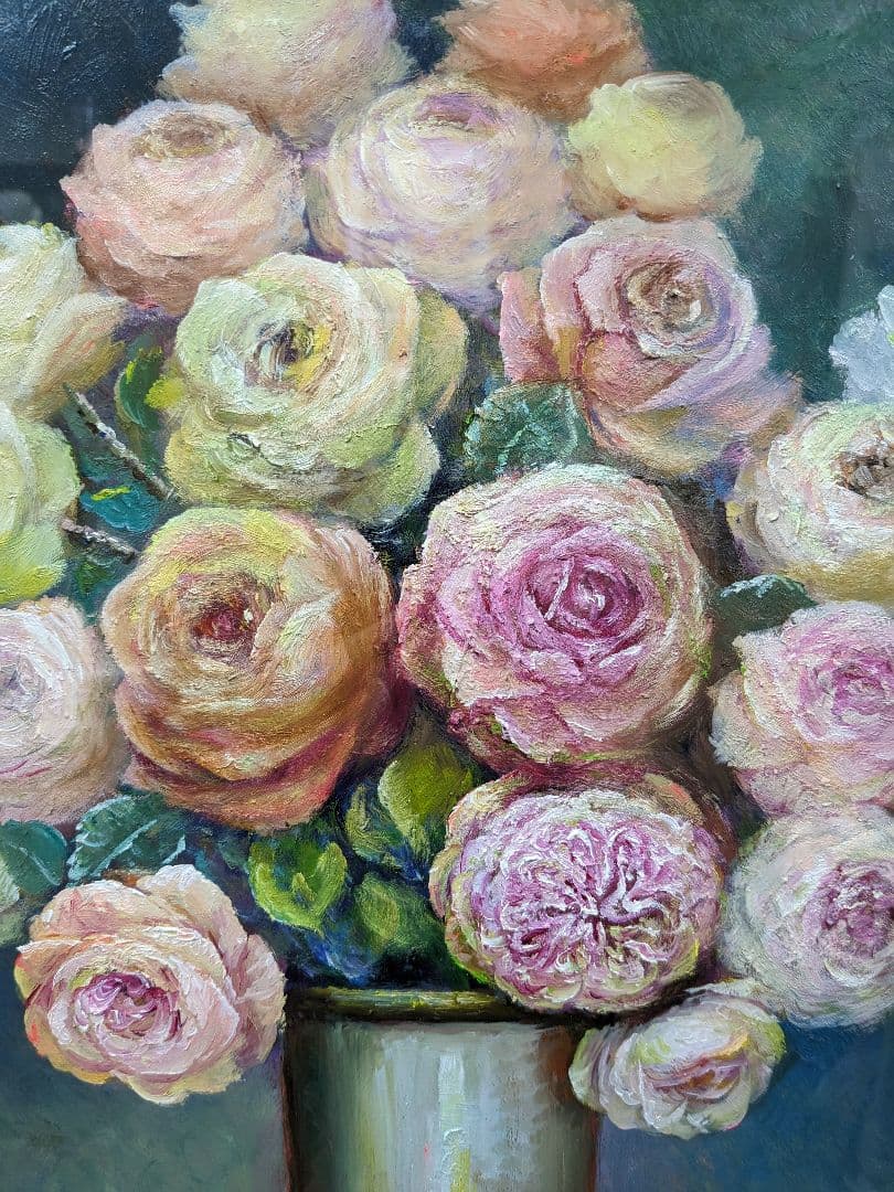画家haru☆油彩画p8号☆薔薇☆真作☆原画★一点物★静物画★