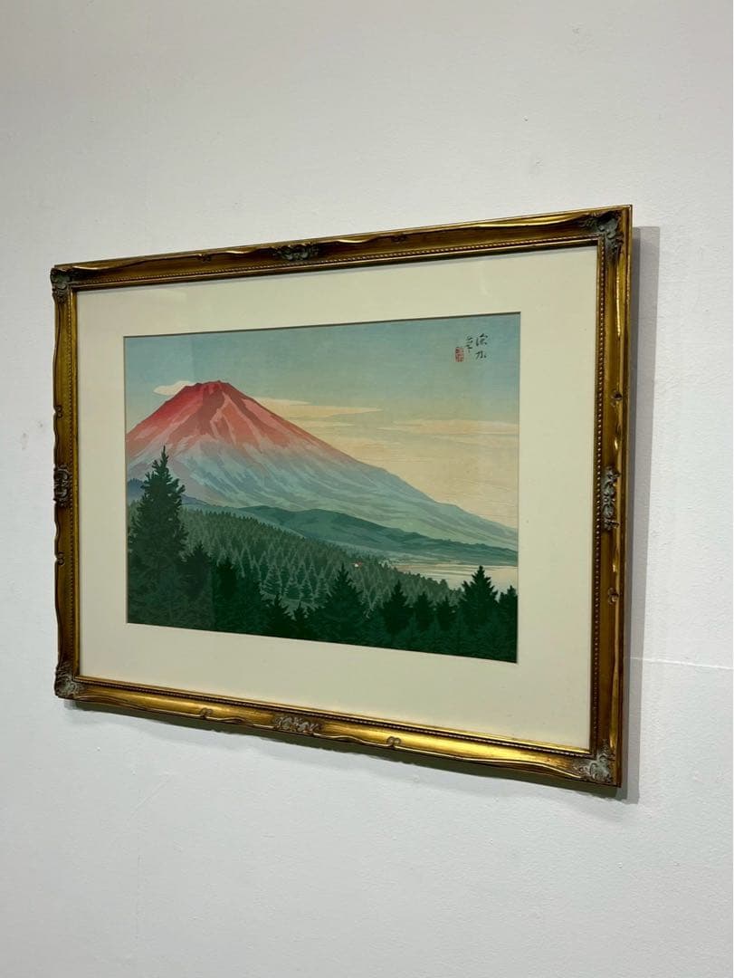 【真作】伊東深水「山中湖 暁の富士」木版画 1941年作 画集掲載作品