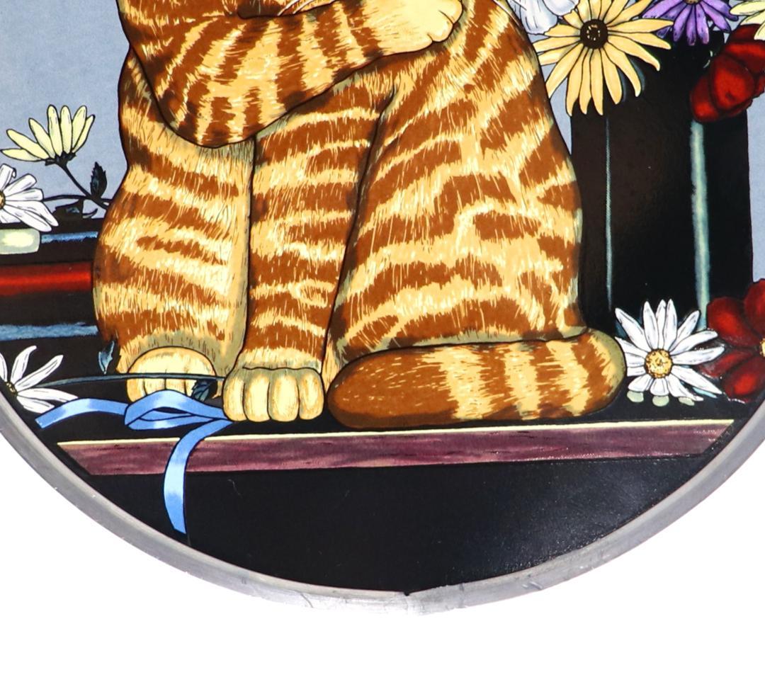 猫とヒナギクの花 ヴィンテージステンドグラス ランドルフ スーザン・パワーズ