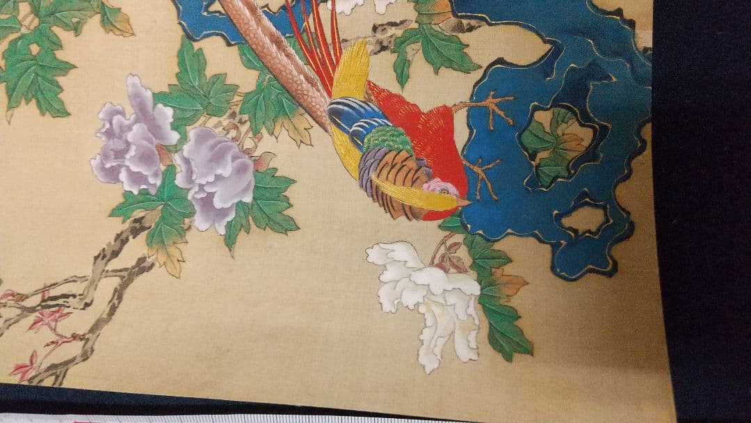 喜多武清(可庵) 花鳥図 絹本まくり