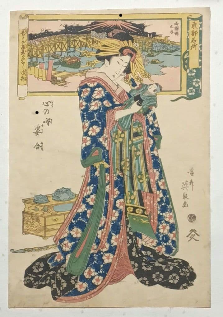 浮世絵版画、東都名所両国橋之涼、渓斎英泉画、文化後期～文政出版