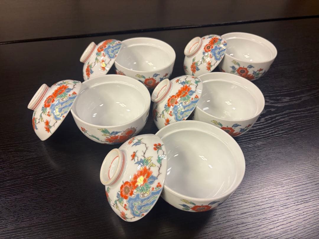 有田焼彌左衛門窯　金彩　蓋つき煮物椀 5個セット