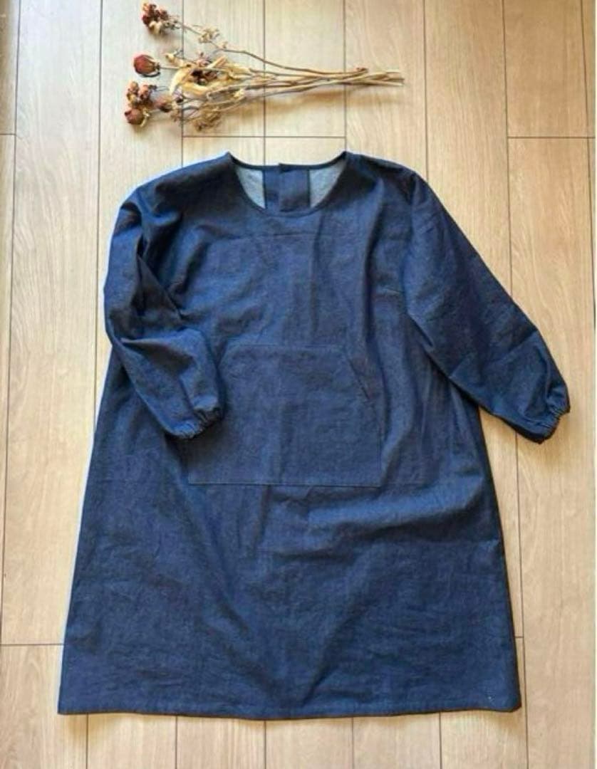 国産デニム生地　チュニック割烹着　服作り40年の田舎町仕立屋