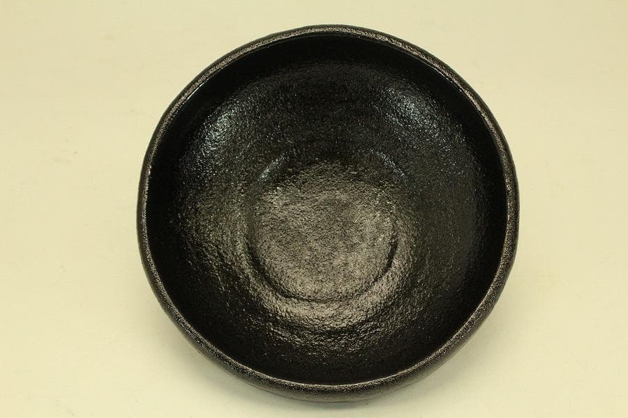 茶道具 大野九行 造 黒楽平茶碗 共箱 美品(ZE939)