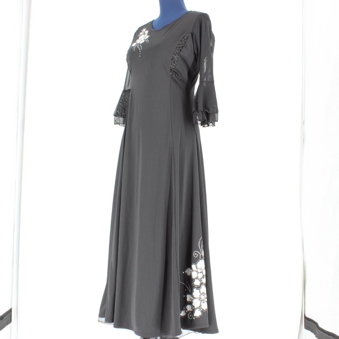 【美品 社交ダンス衣装】ワンピース ドレス JUN 黒 シースルー シンプル