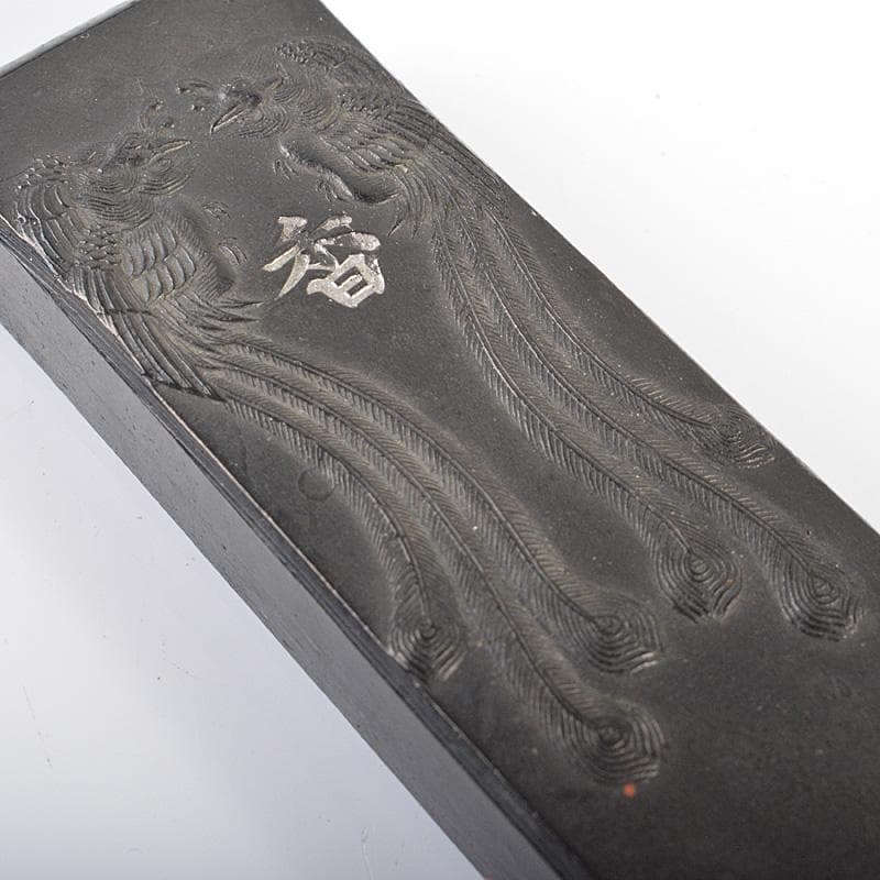 中国　書道具　端渓硯　古墨　水孟　筆架など　一式　唐木箱　M　R6256