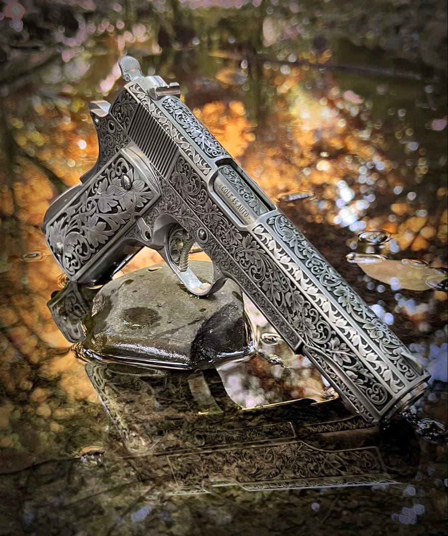 1911 グリップパネル カスタム 彫刻グリップ 左右セット 一点物