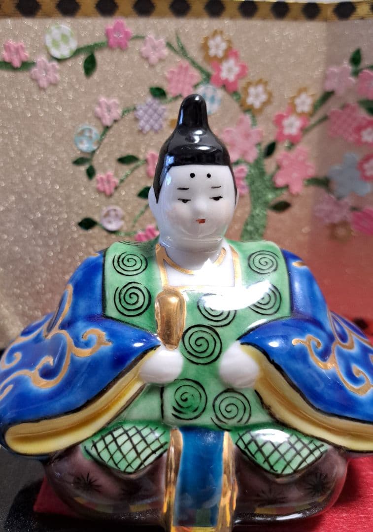 特価3月3日まで k-⑪九谷焼 ひな人形 3号 親王飾り 菊仙作 唐草 鹿の子
