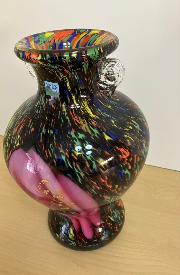 【新品】多色ガラス花瓶　金箔入り　津軽びいどろ　高さ30cm