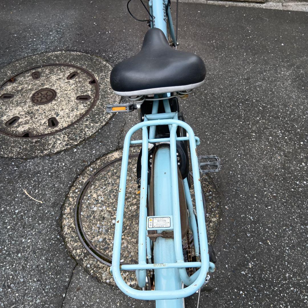 ブリジストン水色電動自転車アシスト自転車、前面バスケット付き