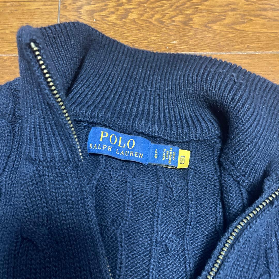 正規品　ポロラルフローレン　ハーフジップ　ネイビーケーブルニットＬ　コットン