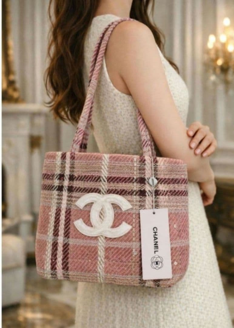 CHANEL ノベルティ トートバッグ ピンク ツイードチェックバッグ