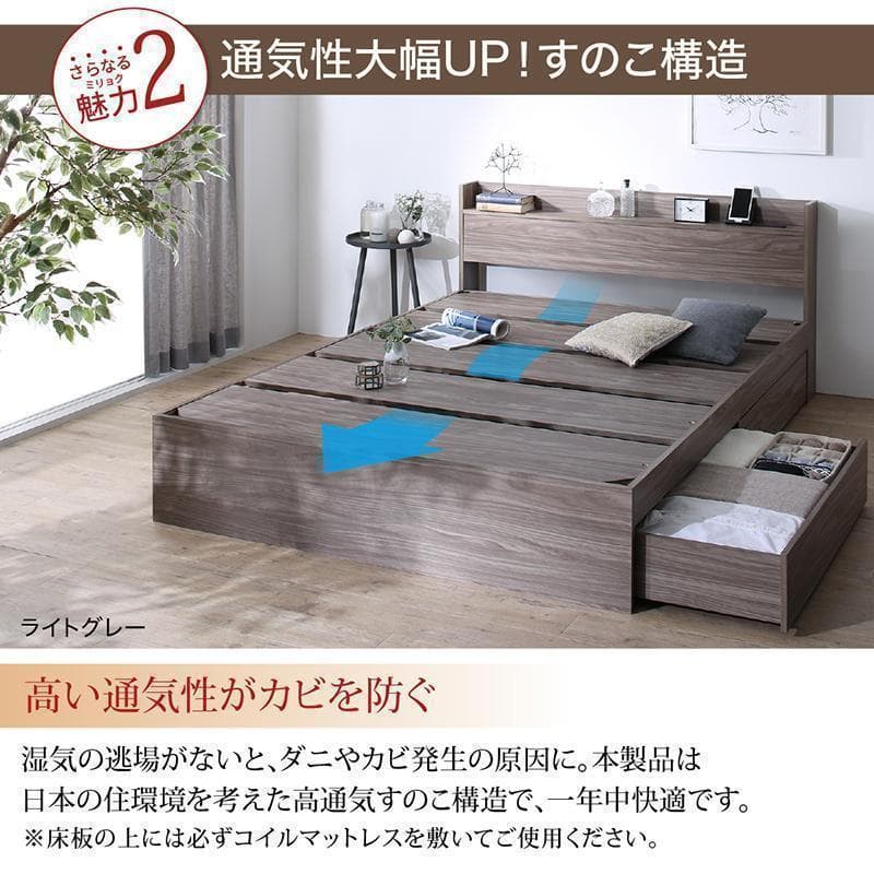 新品 送料込 セミダブルベッド 収納 棚 2口コンセント マットレス付 WB