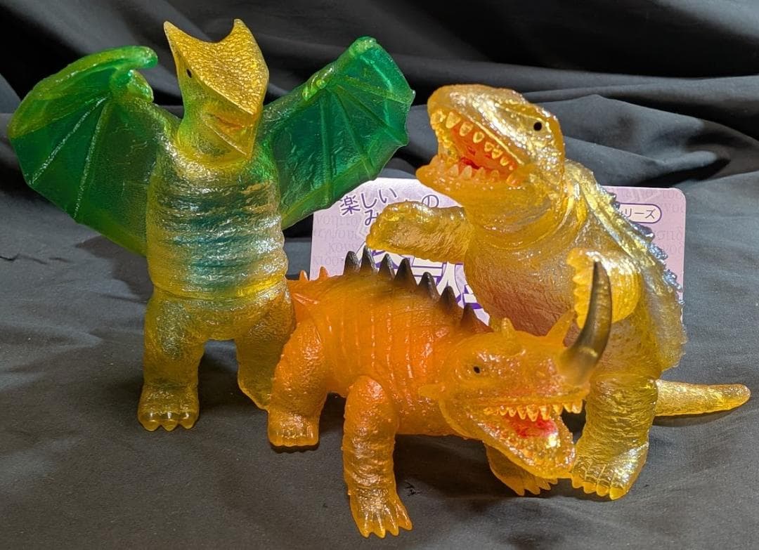 昭和ガメラ＆バルゴン＆ギャオス（マルサン・日東復刻）クリアミドルソフビ３体セット