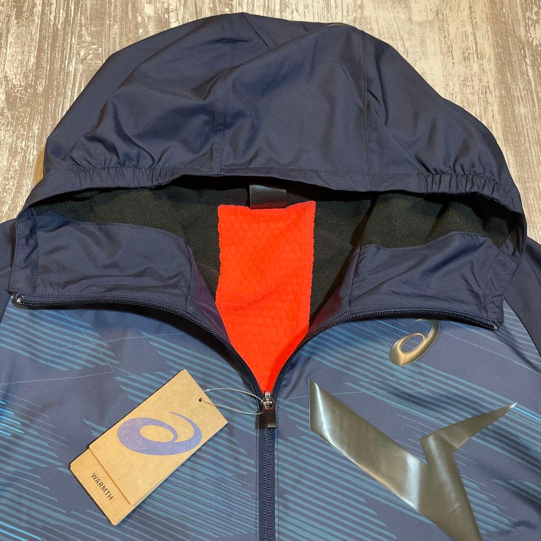 アシックス AIM-TRG ウインドブレーカーフーディー XLサイズ　ネイビー