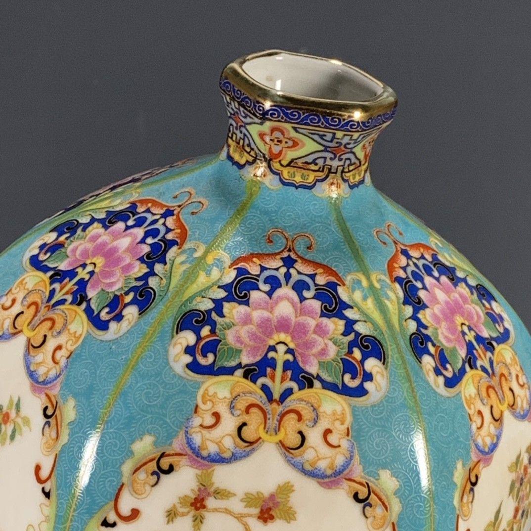 盧芹斎粉彩蒔金花鳥梅瓶 景徳鎮 陶磁器 装飾品 現代工芸品美術品 置物
