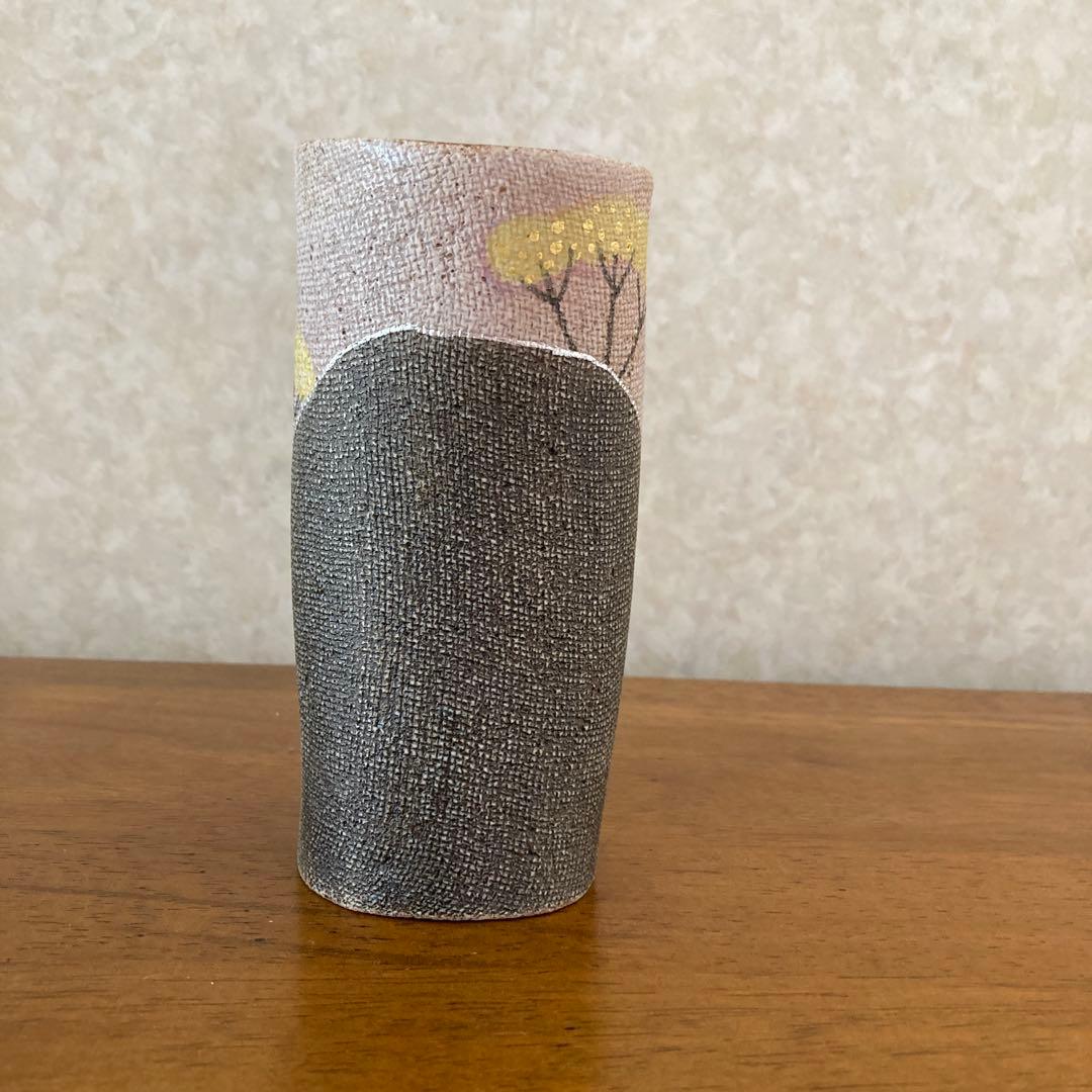 【共箱・落款】日展会員 伊藤東彦 益子焼 布目象嵌ジョッキ「女郎花」名工の傑作