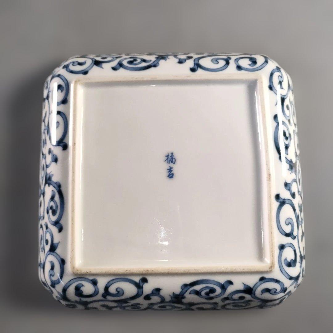 A1385-6/たち吉 橘吉/染付蛸唐草文四方皿5客/銘々皿/飾皿/懐石道具/