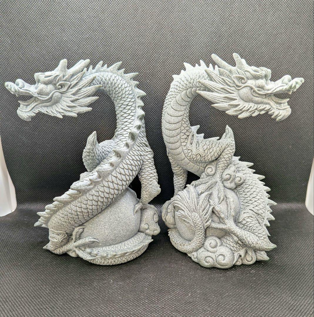 新入荷✨️ペア龍♡２体セット　龍の置物　青石彫刻　ドラゴン　縁起物　幸運　風水