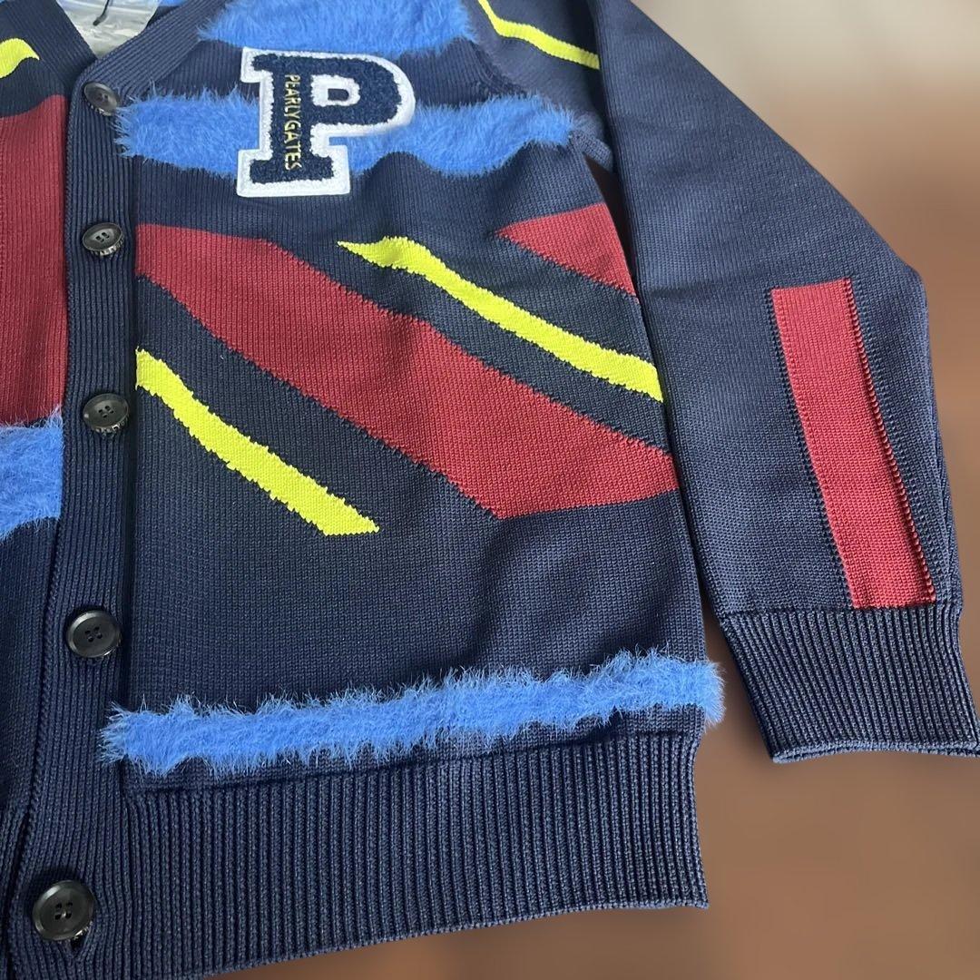 パーリーゲイツP e×フェザーヤーンマルチボーダー柄カーディガンサイズ5
