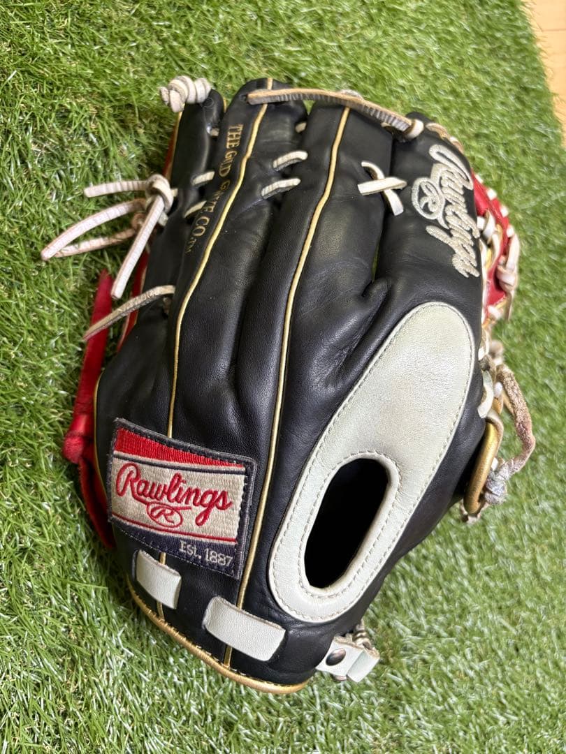 Rawlingsローリングス軟式野球グローブ外野手用　黒/赤