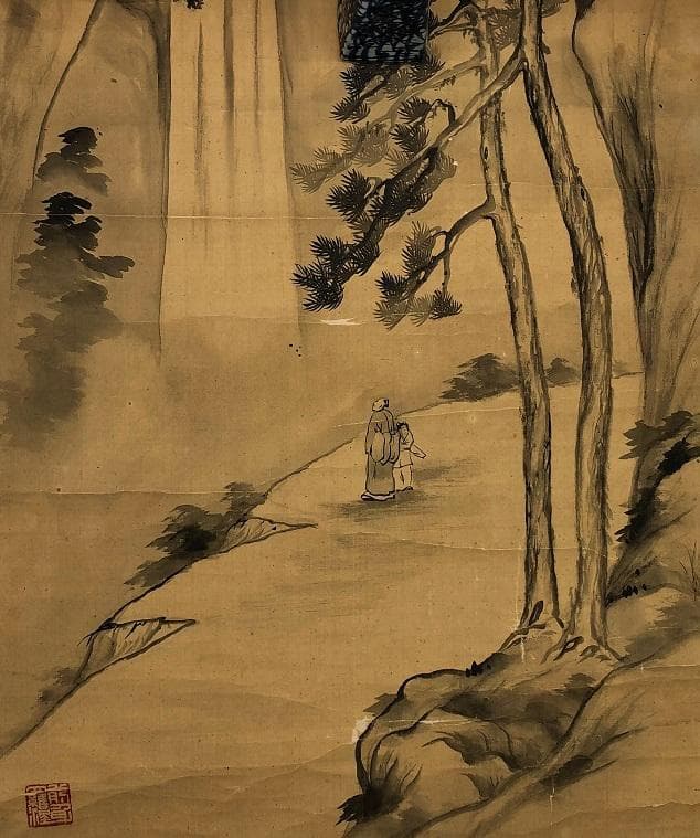 【 祇園南海　南画軸装 】　非必絲與竹山水有清音　江戸時代