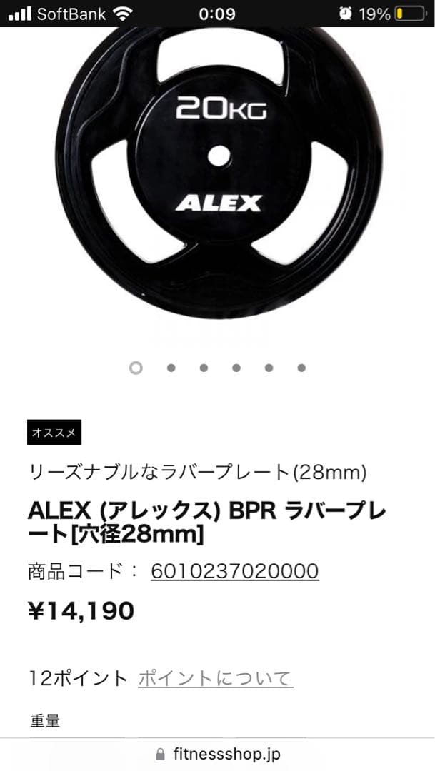 ② ALEX BPRラバープレート20kg x 1枚