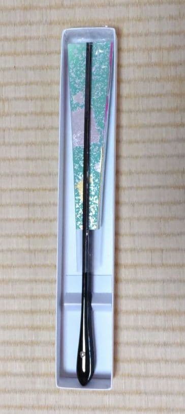 尺扇　日本舞踊用 扇子 舞扇　ピンクグリーン緑《金霞》箱入り　一尺