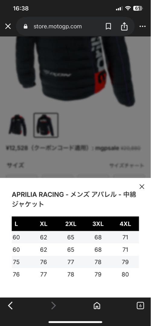 アプリリア レーシング チーム 2023 パッド入りジャケット